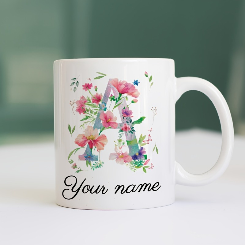 Custom Name/Text Floral Initia - Coffee Tea Name review and price