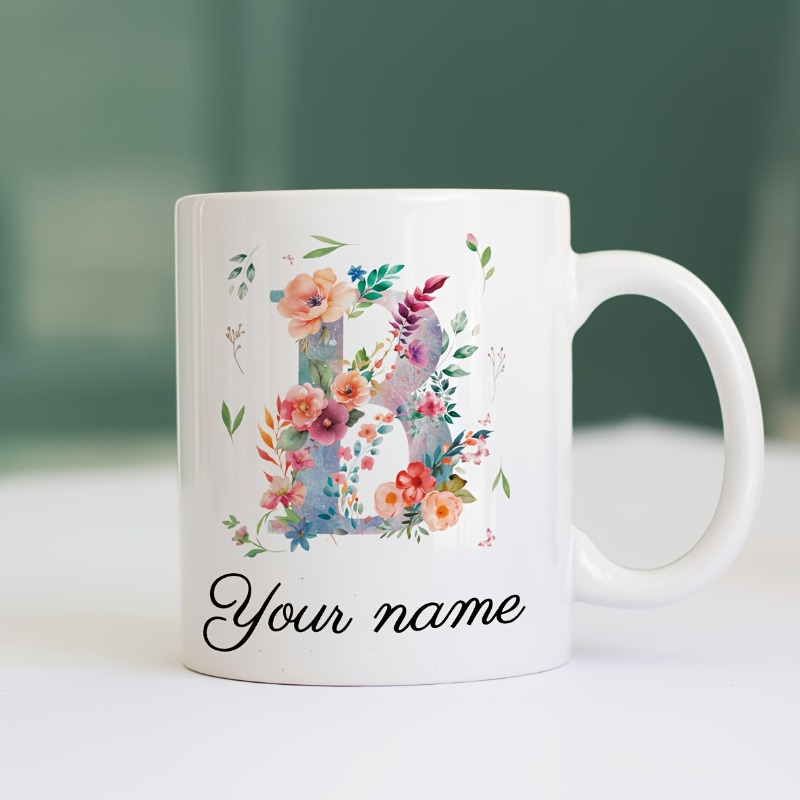 Custom Name/Text Floral Initia - Coffee Tea Name review and price